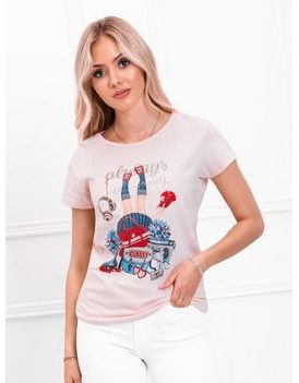 Zaujímavé ružové dámske tričko s potlačou SLR027