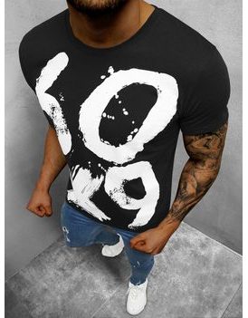 Čierne bavlnené tričko s trendovou potlačou O/1297