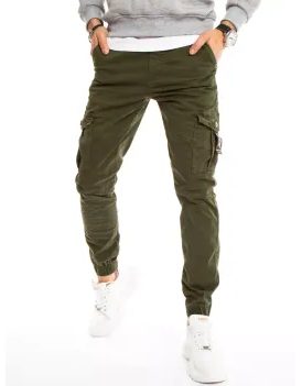 Trendové kapsáčové nohavice v khaki farbe