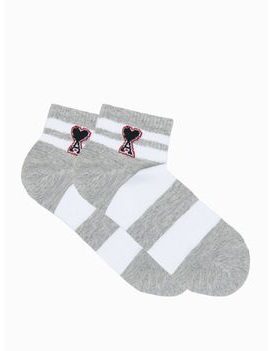 Dámske prúžkované ponožky v šedej farbe ULR106