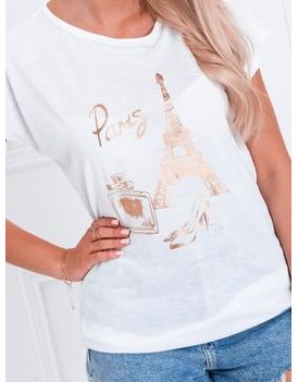 Jedinečné dámske biele tričko s potlačou Paris SLR042