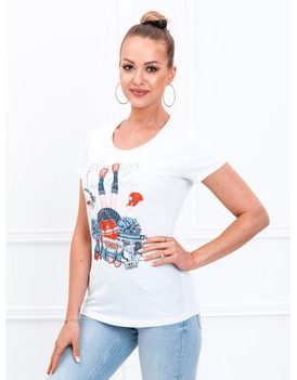 Zaujímavé biele dámske tričko s potlačou SLR027