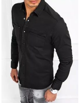 Rifľová bavlnená košeľa v čiernej farbe