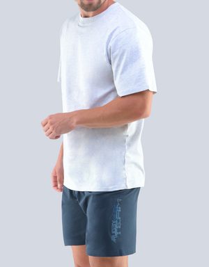pánske pyžamo na leto - biele tričko s krátkym rukávom a modré kraťasy