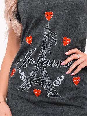 šedá nočná košeľa s potlačou Paríža