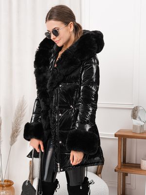 čierna lesklá dlhá dámska zimná bunda