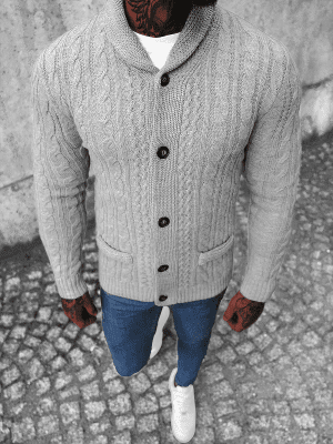 sivý hrubý pletený pánsky sveter