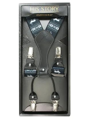 Modré pánske traky s vianočným motívom