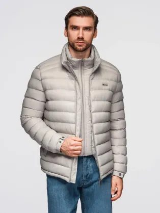 Jedinečná šedá prešívaná bunda s vysokým golierom V2 JALP-0231