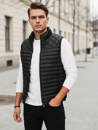 Moderná čierna pánska vesta bez kapucne