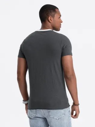 Trendy pánske granátové tričko s V-výstrihom V2 TSCT-0106