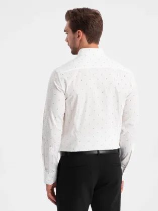 Zaujímavá biela košeľa s trendy vzorom V3 SHCS-0156