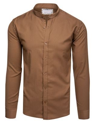 Nadčasová hnedá pánska košeľa so stojačikom