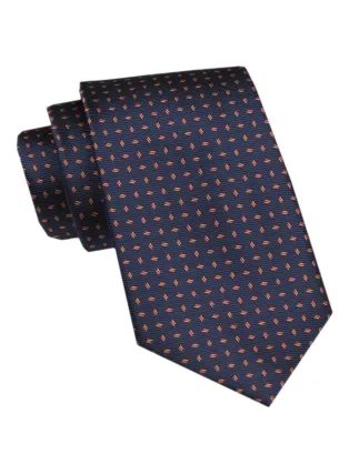 Tmavomodrá pánska kravata s oranžovým vzorom
