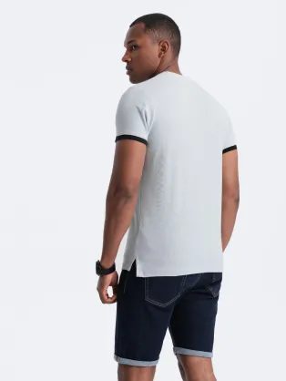 Bavlnená jednofarebná polokošeľa pre mužov tmavo-modrá v2 om-pobs-0100