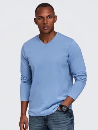 Basic denim tričko s V výstrihom V7 LSBL-0143