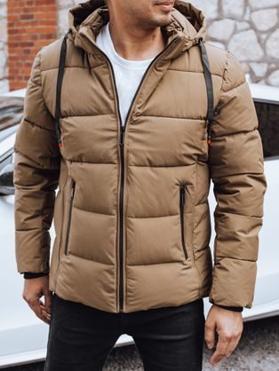 Trendy zimná bunda s kapucňou v kamelovom prevedení