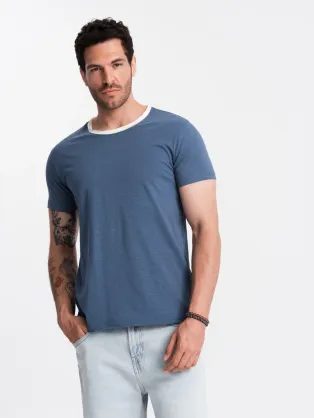 Trendy tmavo modré tričko bez potlače V3 TSCT-22SS-004
