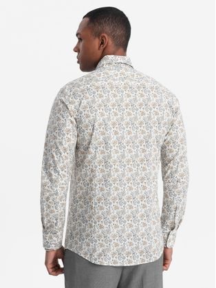 Béžová košeľa s kvetinovým vzorom V2 SHPS-0139