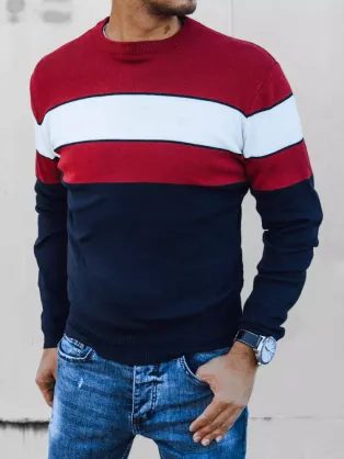Granátový sveter s kontrastnými pruhmi