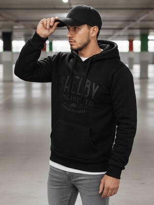 Cool čierna pánska mikina s potlačou a s kapucňou