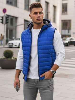 Trendová vesta s kapucňou v nebesky modrej farbe