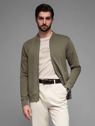 Zaujímavá khaki bomber mikina V1 SSZP-0215