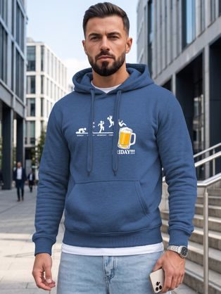 Trendy modrá mikina s potlačou a s kapucňou