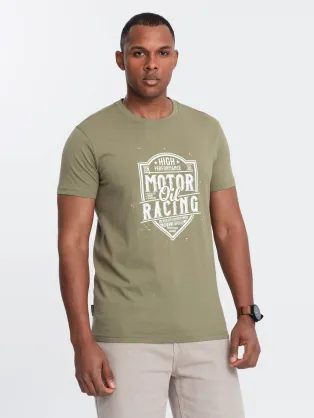 Olivové tričko s moto potlačou V2 TSPT-0125