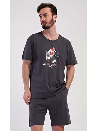 Tmavošedé krátke pyžamo Ranná káva