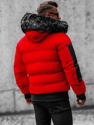 Červená štýlová bunda na zimu s kožušinou O/M798