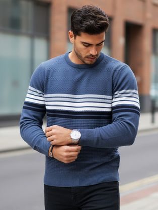 Pánsky modrý vzorovaný sveter