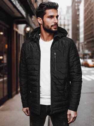 Prechodná nadčasová čierna bunda s kapucňou