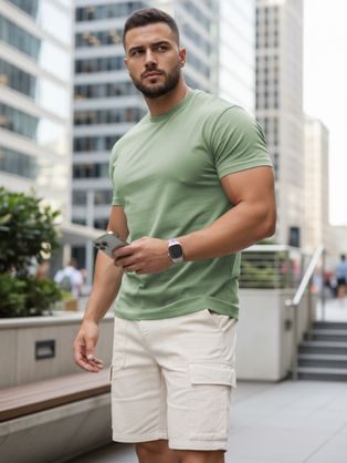 Olivové bavlnené tričko s krátkym rukávom V9 TSBS-0100