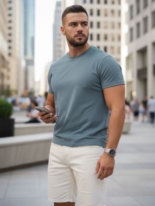 Trendy pánske biele tričko s V-výstrihom V1 TSCT-0106