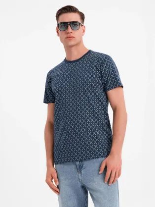 Pánske tmavomodré tričko s trendy potlačou V1 TSFP-0250