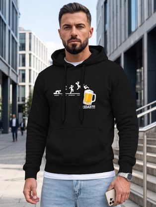 Trendy čierne mikina s potlačou a s kapucňou