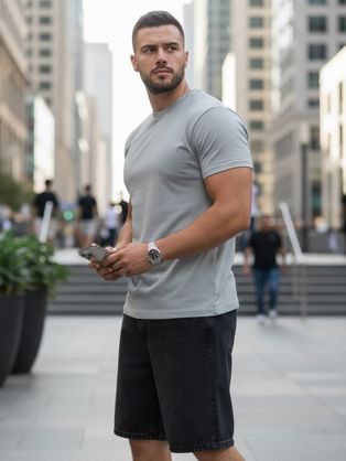 Šedé melírované bavlnené tričko s krátkym rukávom TSBS-0100