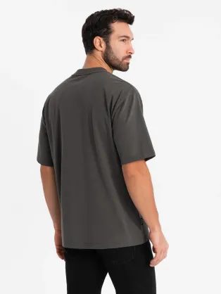 Basic bavlnené šedé tričko s V-výstrihom V23 TSBS-0237