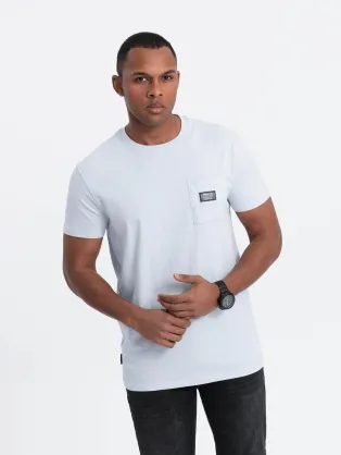 Trendy tričko s ozdobným vreckom svetlo modré V9 TSCT-0109