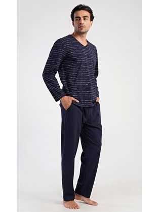 Dlhé pásikavé tmavomodré pánske pyžamo Bart
