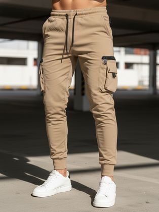 Trendy béžové pánske kapsáčové joggery UP