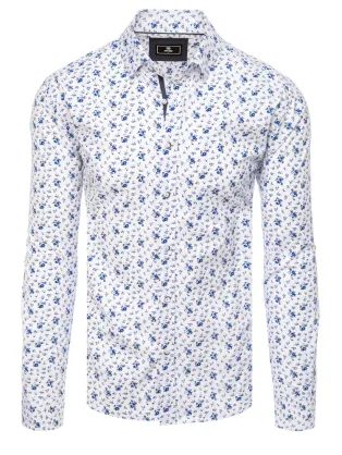 Biela košeľa s modrým florálnym vzorom
