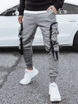 Jedinečné kapsáčové šedé jogger nohavice v trendy prevedení
