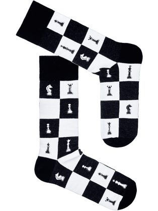Čierno-biele pánske ponožky - Šachové figúrky