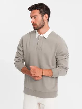 Elegantná béžová mikina s polo golierom V2 SSNZ-0132