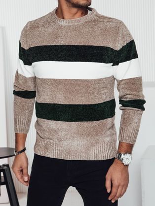 Pánsky pásikovaný sveter na zimu béžový