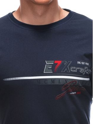 Módne tmavomodré pánske tričko s potlačou S1856
