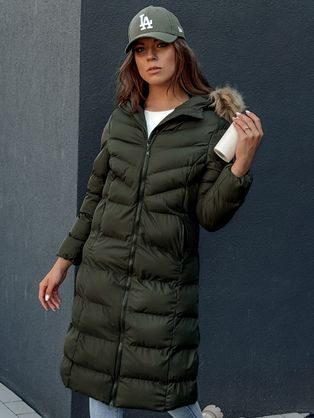 Dámska dlhá zimná zelená bunda Luxwarm