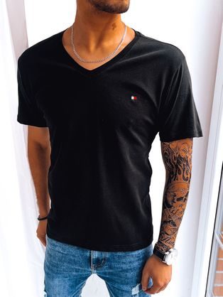 Trendy čierne pánske tričko s V-výstrihom